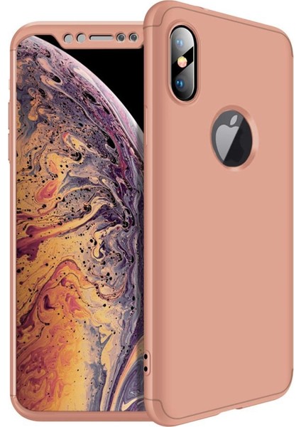 Apple iPhone XS Max 6.5 Kılıf Zore 360 Tam Koruma 3 Parça Ays Kapak Rose Gold