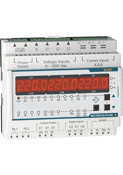 Multiser-03-Pc-Dın Şebeke Analizörü LED Ekran