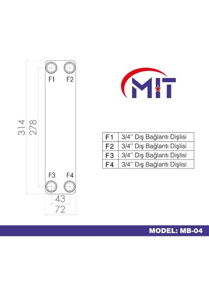 Mıt Mb-04 Lehimli Tip Plakalı Isı Eşanjör (12 Plakalı)