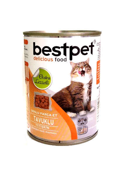 Soslu Parça Tavuk Etli Konserve Yetişkin Kedi Maması 415 gr