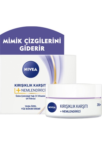 + Nemlendirici Krem Yaş 35+ (50ml);Yaşa Özel Yüz Bakım Kremi;E Vitamini veÜzüm Çekirdeği Yağı ile Yoğun Cilt Bakım;UV filtresi ile Güneş Koruması