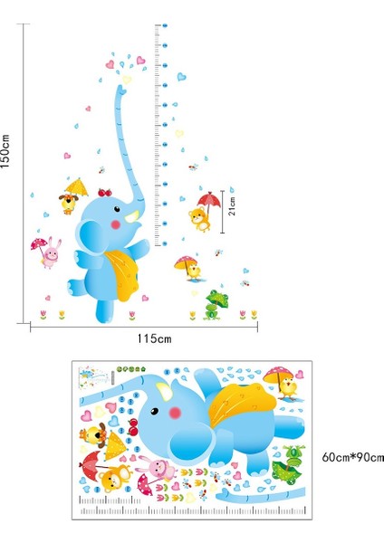 Boy Ölçer Sevimli Fil Bebek ve Çocuk Odası Dekorasyonu Pvc Duvar Sticker indirimleri