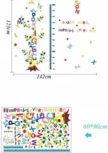 Crystal Kids Çocuk ve Bebek Odası Duvar Dekoru Boy Ölçer Harfler Duvar Çıkartması
