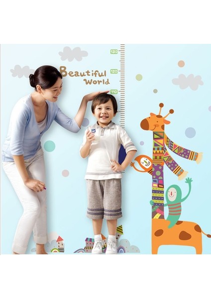 Renkli Zürafa Boy Ölçer Çocuk ve Bebek Odası Duvar Dekoru Sticker