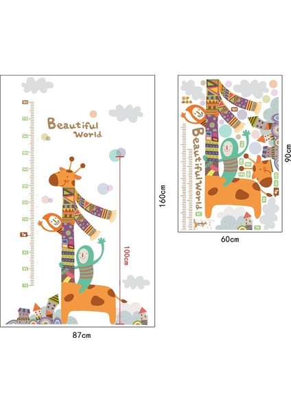 Renkli Zürafa Boy Ölçer Çocuk ve Bebek Odası Duvar Dekoru Sticker modelleri
