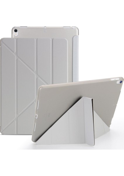 iPad Mini 3 A1599 A1600 Kılıf Smart Cover Y Standlı Uyku Modlu 7.9" Gümüş