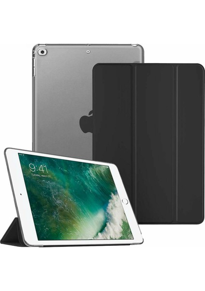 iPad 6. Nesil 9.7" A1893 A1954 Kılıf Renkli Standlı Uyku Modlu Smart Cover Siyah