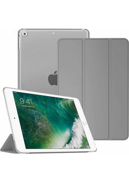 iPad Air 9.7" A1474 A1475 A1476 Kılıf Renkli Standlı Uyku Modlu Smart Cover Gümüş