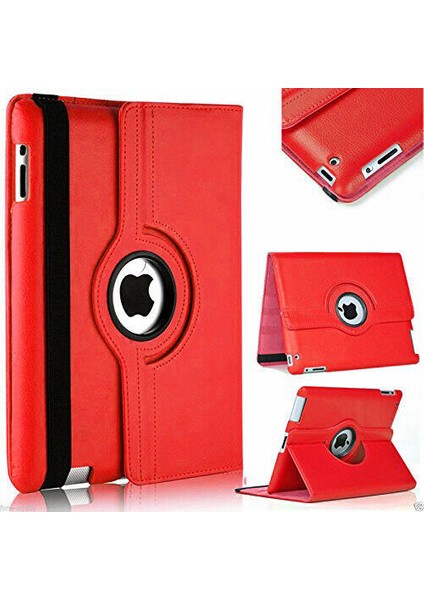 iPad 5. Nesil 2017 A1822 A1823 Kılıf Deri Uyku Modlu 360° Dönerli Standlı 9.7" Kırmızı fiyatları