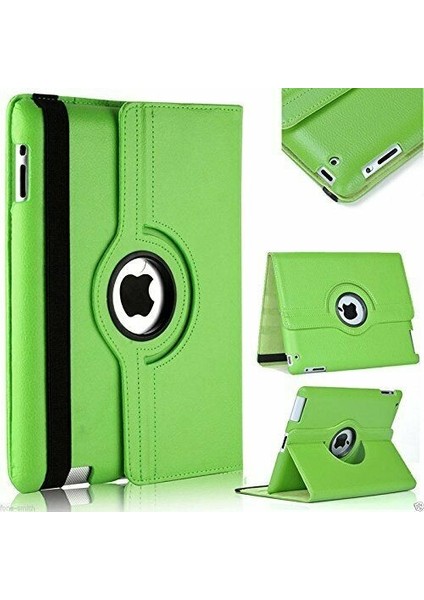 iPad 5. Nesil 2017 A1822 A1823 Kılıf Deri Uyku Modlu 360° Dönerli Standlı 9.7" Yeşil