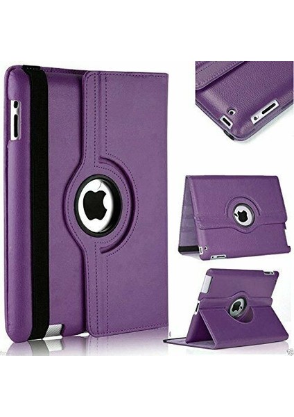 iPad 6. Nesil 2018 Kılıf Deri Uyku Modlu 360° Dönerli Standlı Komple Koruma 9.7" Mor