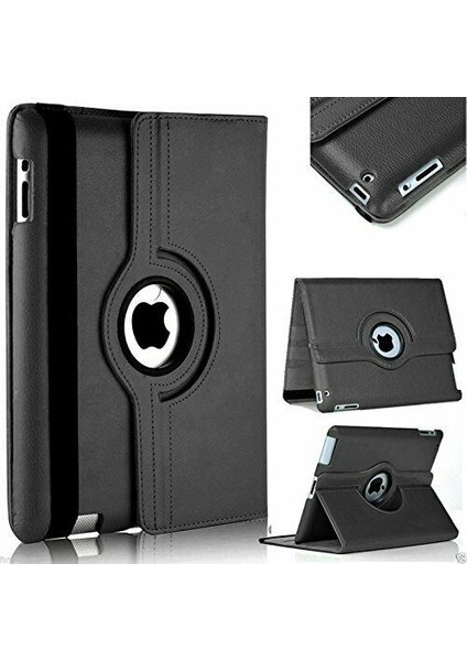 iPad Mini & TahTicMer iPad Mini 2 & TahTicMer iPad Mini 3 Kılıf Deri Uyku Modlu 360° Dönerli Standlı Siyah
