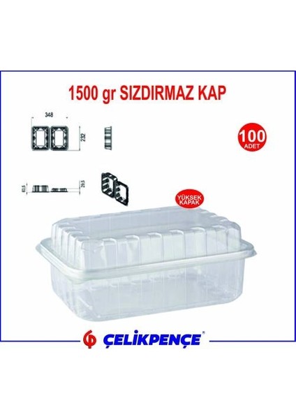 Plastik Sızdırmaz Kap Yüksek Kapak 100'lü 1,5 kg