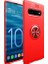 Samsung Galaxy S10 Kılıf Ultra Korumalı Yüzüklü Manyetik Ravel Silikon Kırmızı + Tam Kaplayan 3D Cam Ekran Koruyucu 1