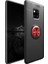 Huawei Mate 20 Pro Kılıf Ultra Korumalı Yüzüklü Manyetik Ravel Silikon Siyah - Kırmızı + Tam Kaplayan 6D Polimer Nano Ekran Koruyucu 1