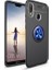 Honor 8A Kılıf Ultra Korumalı Yüzüklü Manyetik Ravel Silikon Siyah - Mavi + Nano Ekran Koruyucu 1