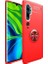 Xiaomi Mi Note 10 Kılıf Ultra Korumalı Yüzüklü Manyetik Ravel Silikon Kırmızı + Tam Kaplayan 6D Polimer Nano Ekran Koruyucu 1