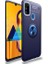 Samsung Galaxy M30S Kılıf Ultra Korumalı Yüzüklü Manyetik Ravel Silikon Lacivert + Tam Kaplayan 5D Cam Ekran Koruyucu 1