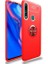 Huawei Y9 Prime 2019 Kılıf Ultra Korumalı Yüzüklü Manyetik Ravel Silikon Kırmızı + Tam Kaplayan 5D Cam Ekran Koruyucu 1