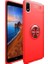 Xiaomi Redmi 7A Kılıf Ultra Korumalı Yüzüklü Manyetik Ravel Silikon Kırmızı + Tam Kaplayan 5D Cam Ekran Koruyucu 1