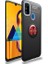Samsung Galaxy M30S Kılıf Ultra Korumalı Yüzüklü Manyetik Ravel Silikon Siyah - Kırmızı + Tam Kaplayan 6D Nano Ekran Koruyucu 1