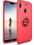 Huawei Y7 Prime 2019 Kılıf Ultra Korumalı Yüzüklü Manyetik Ravel Silikon Kırmızı + Tam Kaplayan 6D Nano Ekran Koruyucu 1