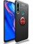 Huawei Y9 Prime 2019 Kılıf Ultra Korumalı Yüzüklü Manyetik Ravel Silikon Siyah - Kırmızı + Tam Kaplayan 6D Nano Ekran Koruyucu 1