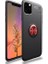 Apple iPhone 11 Pro Max Kılıf Ultra Korumalı Yüzüklü Manyetik Ravel Silikon Siyah - Kırmızı + Full Body 360 Ekran Koruyucu Ön Arka 1