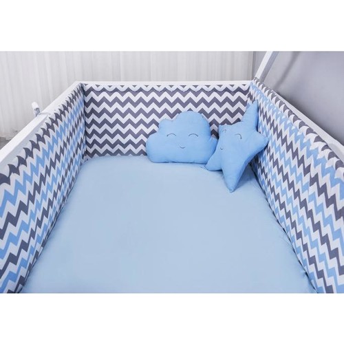Odeon Bebek Yatak Beşik Yan Koruma Mavi Beyaz Gri Zigzaglı Fiyatı
