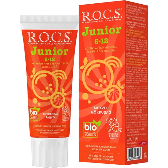 Rocs Junior Bitkisel Çocuk Meyveli Gökkuşağı Diş Macunu 60 ml - 6-12 Yaş