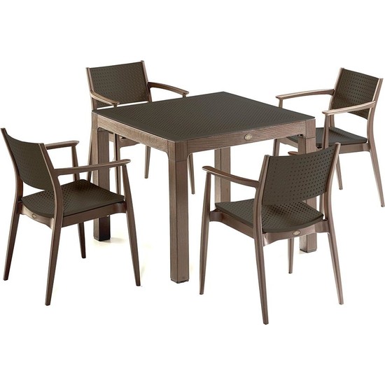 Novussi Seginus Bahçe Seti 4 Sandalye + 1 Camlı Masa