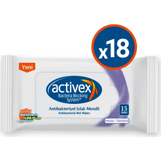 Activex Antibakteriyel Islak Mendil Hassas 18 Adet Cep Boy Islak Mendil 270 Yaprak
