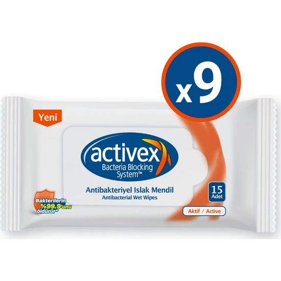Activex Antibakteriyel Islak Mendil Aktif 9 Adet Cep Boy Islak Mendil 135 Yaprak