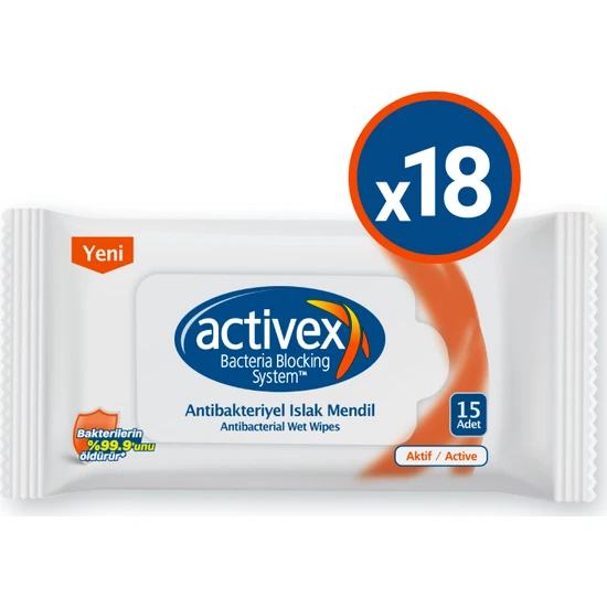 Activex Antibakteriyel Islak Mendil Aktif 18 Adet Cep Boy Islak Mendil 270 Yaprak