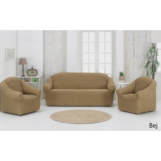 Karna Home Strech Pamuklu Koltuk Örtüsü Seti 3+1+1 Bej Fiyatı