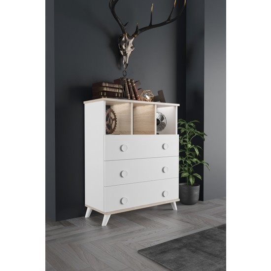 Aeka AE1046 Babil Beyaz Şifonyer 3 Çekmeceli Fiyatı