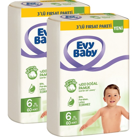 Evy Baby Bebek Bezi 6 Beden Xl 15+Kg Doğal Pamuklu 120