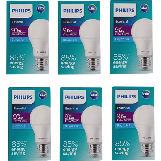 Philips Ess Ledbulb 9W-60W E27 Normal Duy Beyaz Işık- 6 Adet
