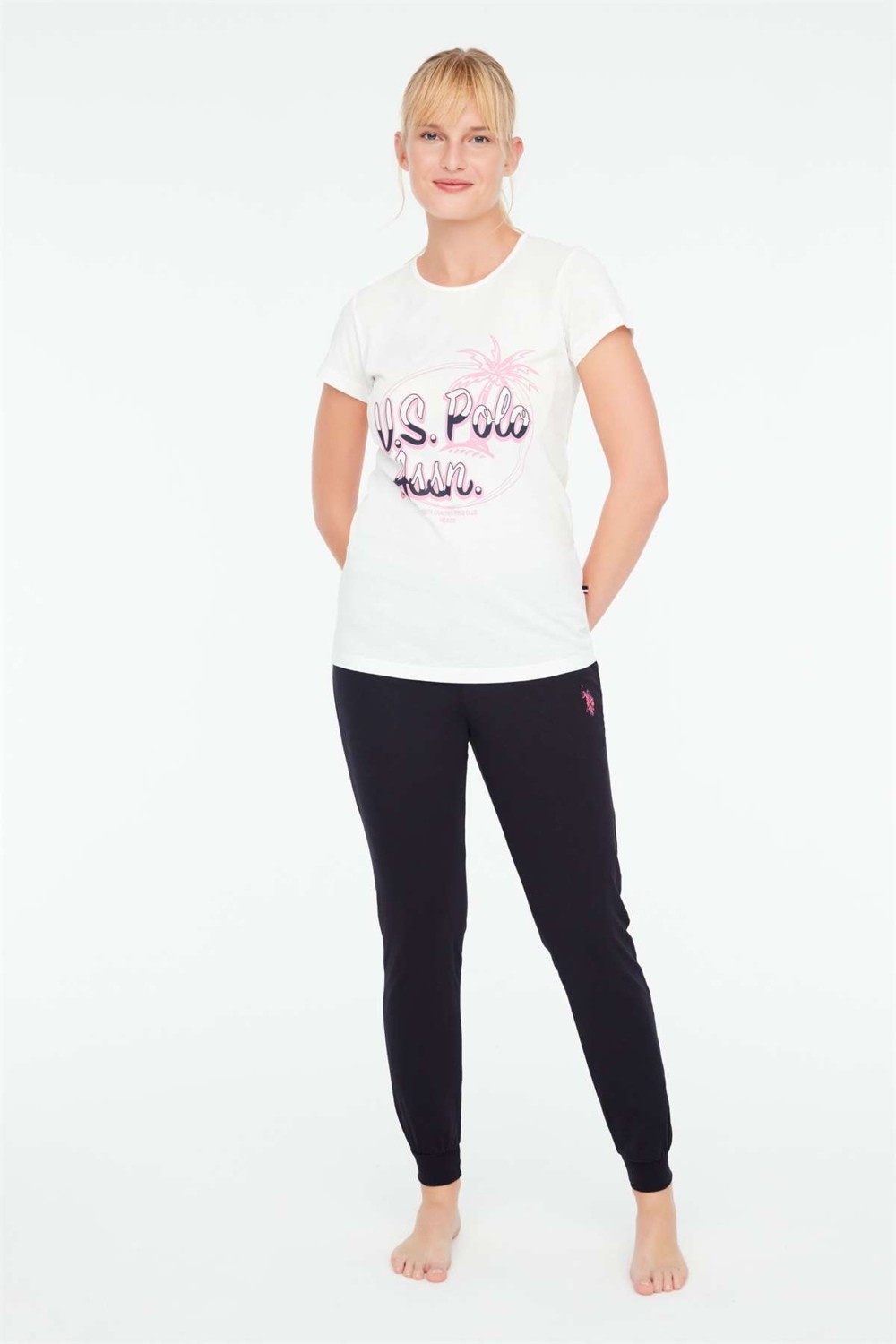 U.S. Polo Assn. Kadın Mercan Yuvarlak Yaka Pijama Takımı 16878