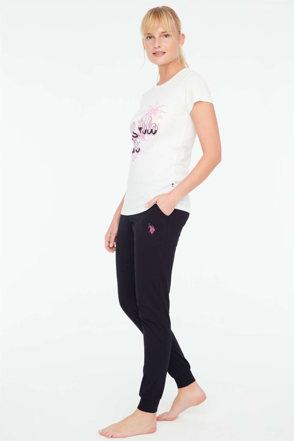 U.S. Polo Assn. Kadın Mercan Yuvarlak Yaka Pijama Takımı 16878 görsel 2