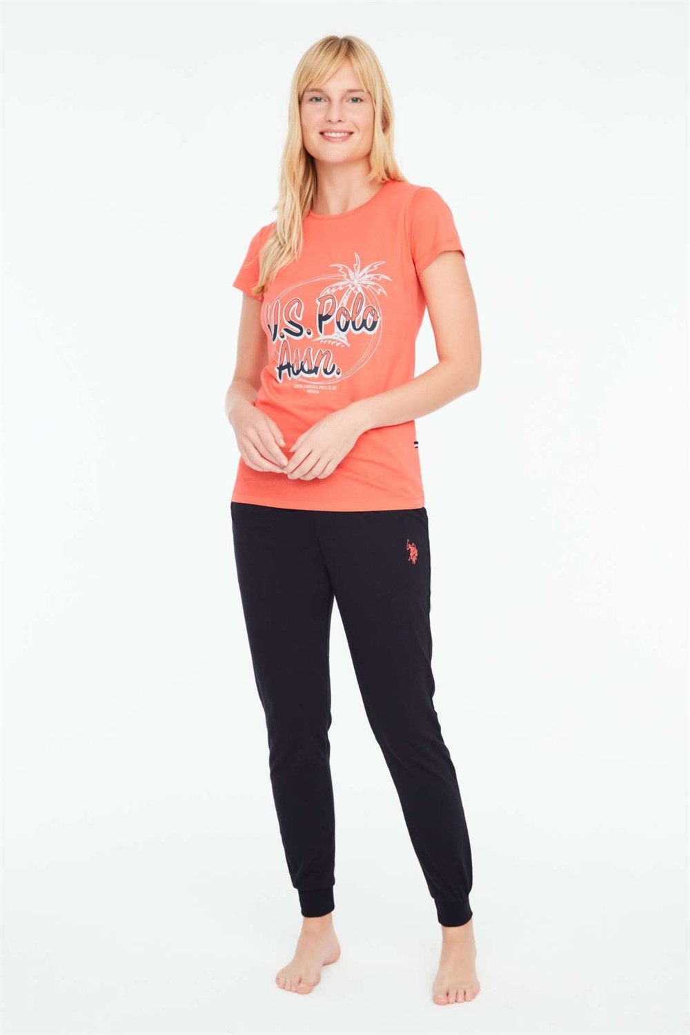 U.S. Polo Assn. Kadın Mercan Yuvarlak Yaka Pijama Takımı 16878 görsel 5