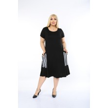 mezura Büyük Beden Torba Cep Viskon Penye Elbise