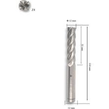 Mte 12 mm Uzun Parmak Freze Hss-Co8 Dın 844/B-N