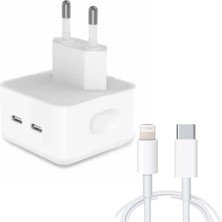 Apple Uyumlu 35 W Çift Usb-C Bağlantı Noktalı Şarj Adaptörü ve Usb-C Lightning Şarj Kablosu 1m