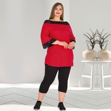 Jenny Daphne Lady Büyük Beden Kırmızı Kısa Kollu Kapri Pijama Takımı 10572