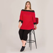 Jenny Daphne Lady Büyük Beden Kırmızı Kısa Kollu Kapri Pijama Takımı 10572