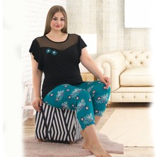 Jenny Daphne Lady Büyük Beden Kısa Kollu Kapri Pijama Takımı 10586