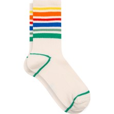 Mavi Şerit Detaylı Ekru Soket Çorap 1911290-34523