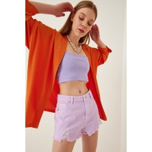 Hazelin Kadın Oranj Önü Açık Katlı Yaka Dokulu Mevsimlik Ceket Hzl22s-Bd158621