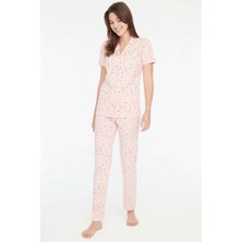 Mod Collection - Kadın Pembe Melanj Boydan Patlı Pijama Takımı 3866